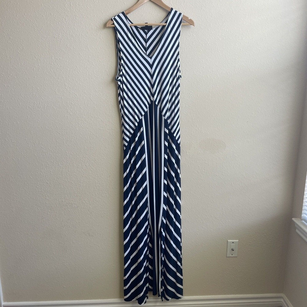 Lane Bryant Dress Womens 14/16 Blue White Striped Sleeveless Maxi